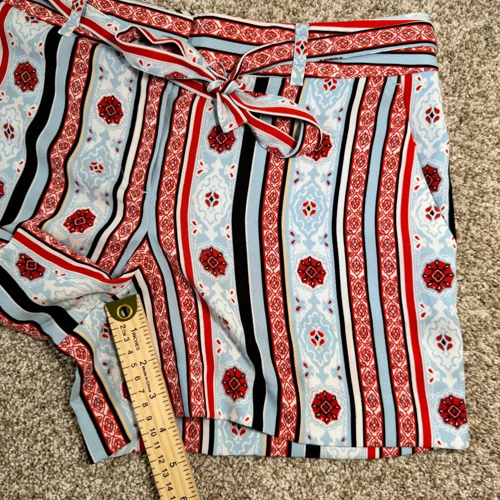 Loft Womens Size‎ 2 Blue Red Tile Stripe Tie Waist Riviera High Rise Shorts